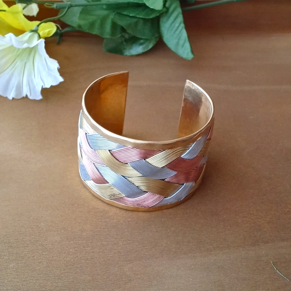 1PC Beautiful Brass 3-Tone Braided Copper Bracelet